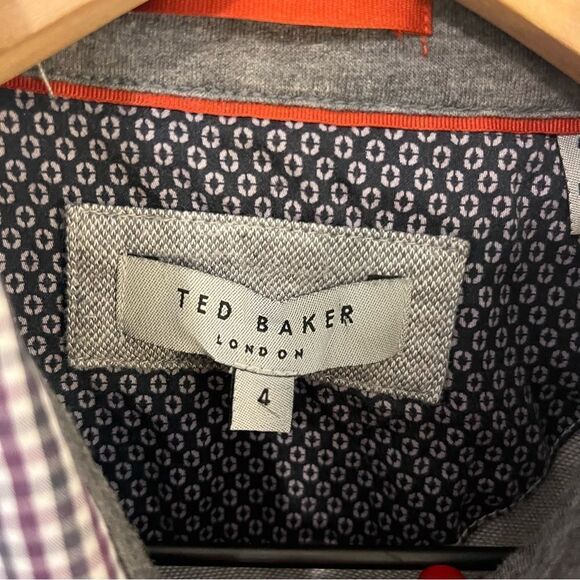 Ted Baker Men’s Grey polo with plaid Collar detail Size 4 or Large - Picture 8 of 13
